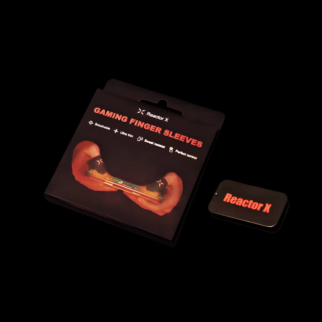 Reactor X best gaming finger sleeves - breathable, ultra-thin mobile gaming finger sleeves on a black background.